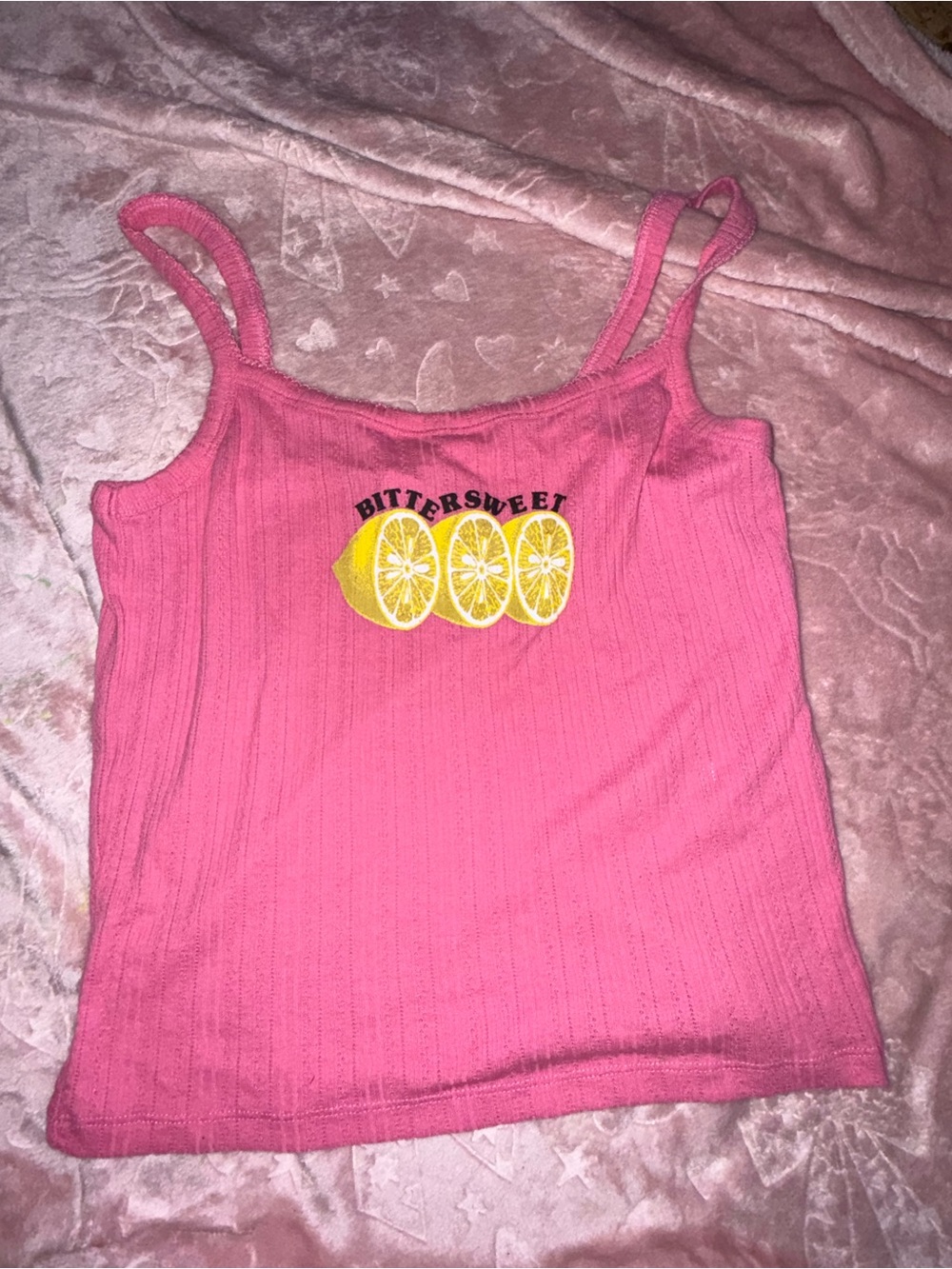 Urban Outfitters Pink Ribbed Lemon Graphic Tank
